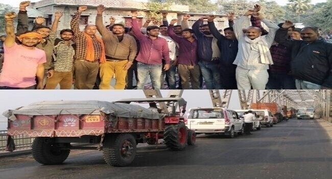 सिमरिया राजेंद्र पुल पर रोक के बाद भी चलते हैं बड़े वाहन,वाहन मालिकों ने किया विरोध