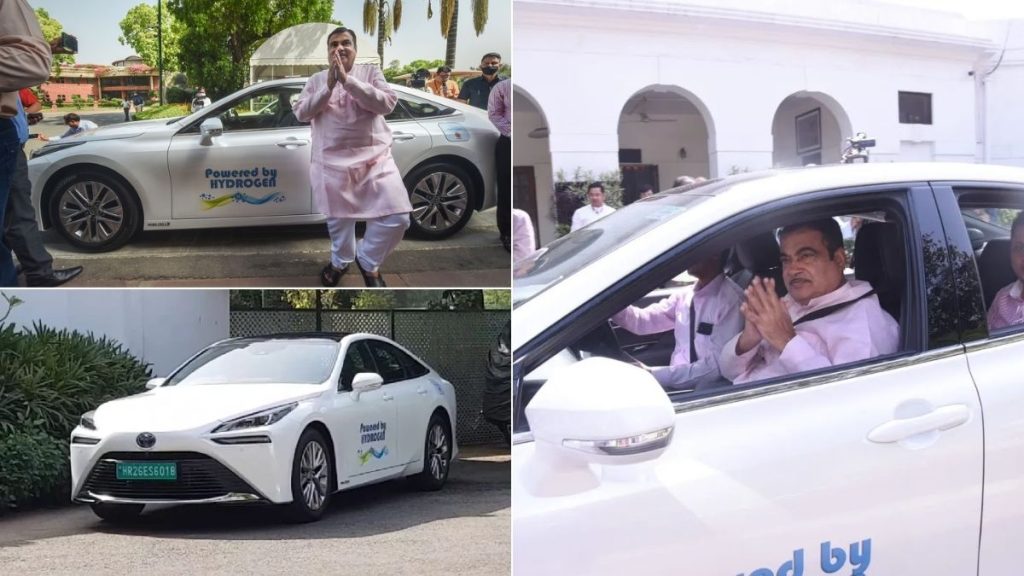 nitin gadkari first ride of hydrogen car till parliament