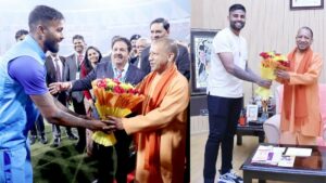 क्रिकेट मैदान में भारतीय कप्तान हार्दिक पांड्या से मिले CM योगी आदित्यनाथ, फूल देकर किया स्वागत.. 8