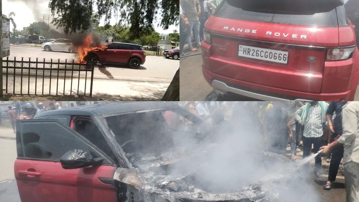 Range Rover car catches fire in Noida