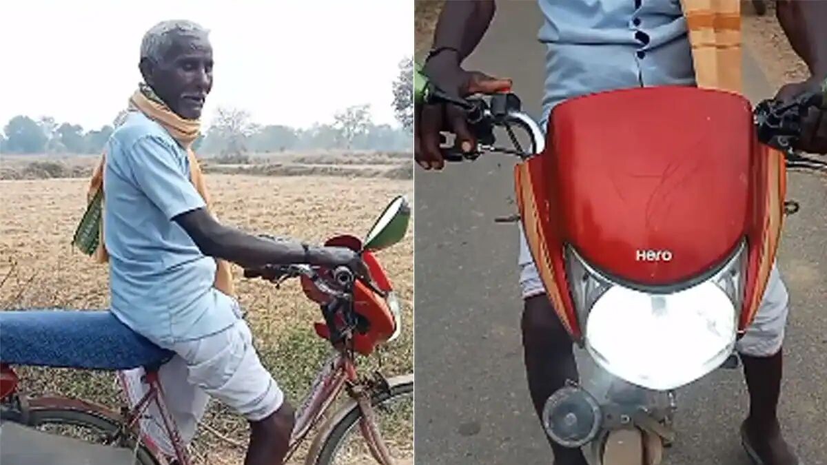 Baba converted the bicycle into an electric bike
